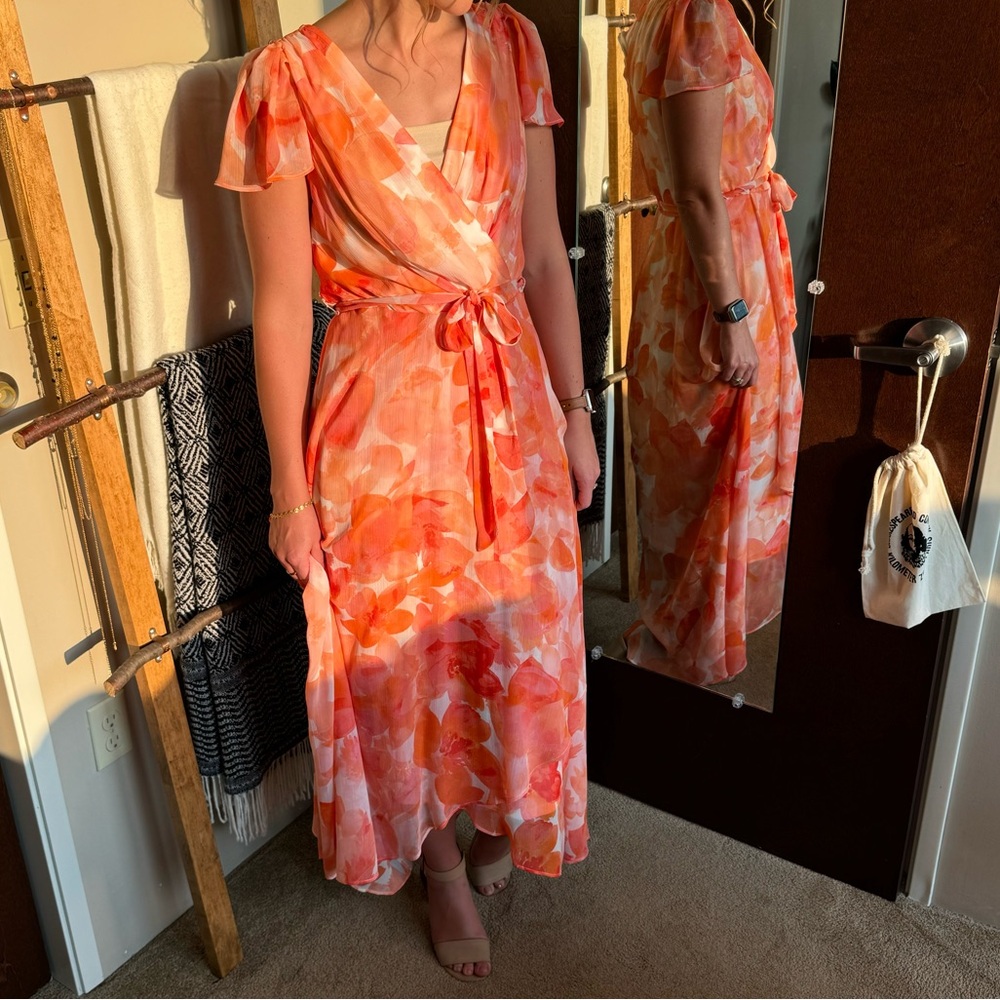 DKNY orange and pink high low dress